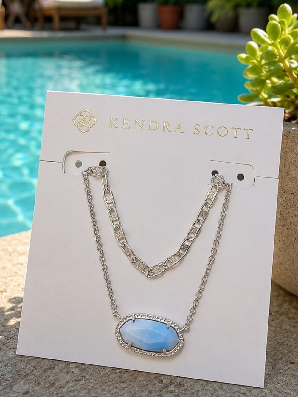 Kendra Scott Elisa Layered Necklace with Light Blue Stone